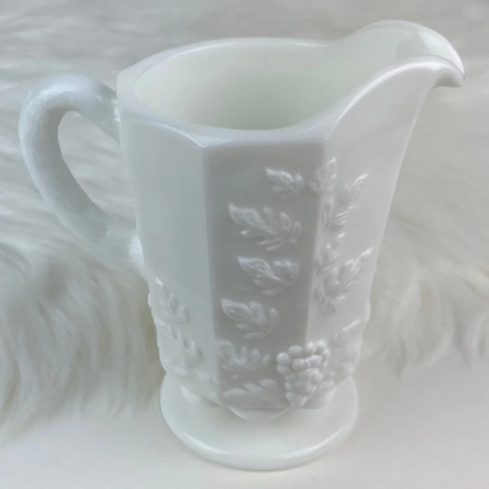 Westmoreland Milk Glass Cup Paneled Grape Medium Open Top Creamer and Sugar Cup